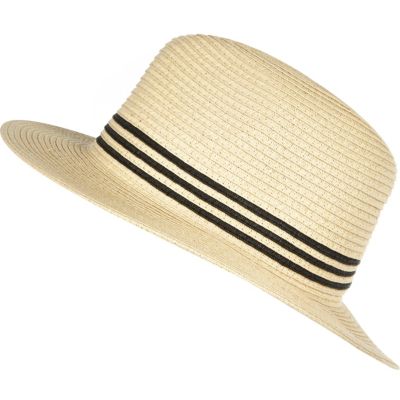 Girls beige stripe fedora hat